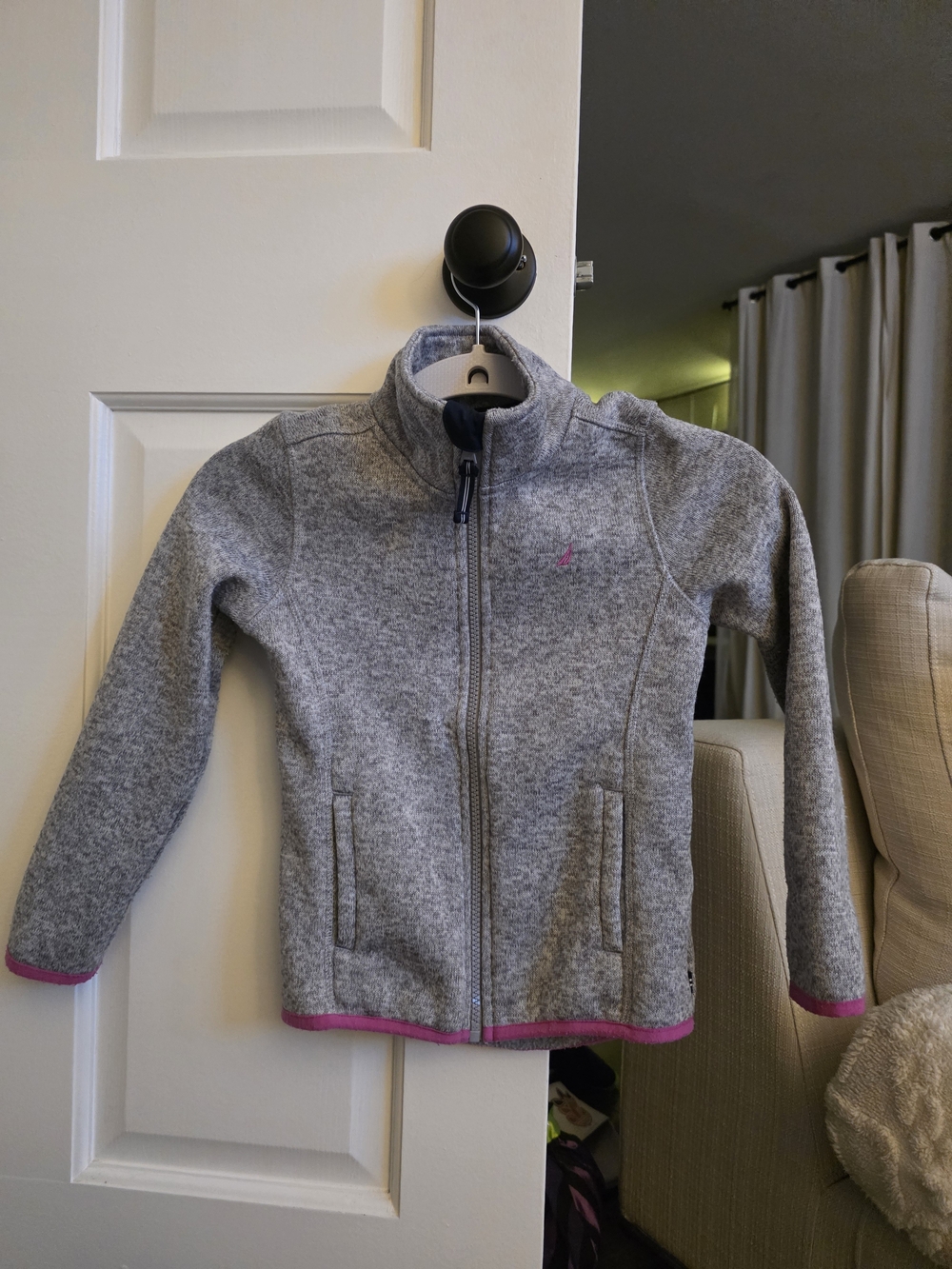 Nautica Girls Gray Fleece Jacket with Pink Trim